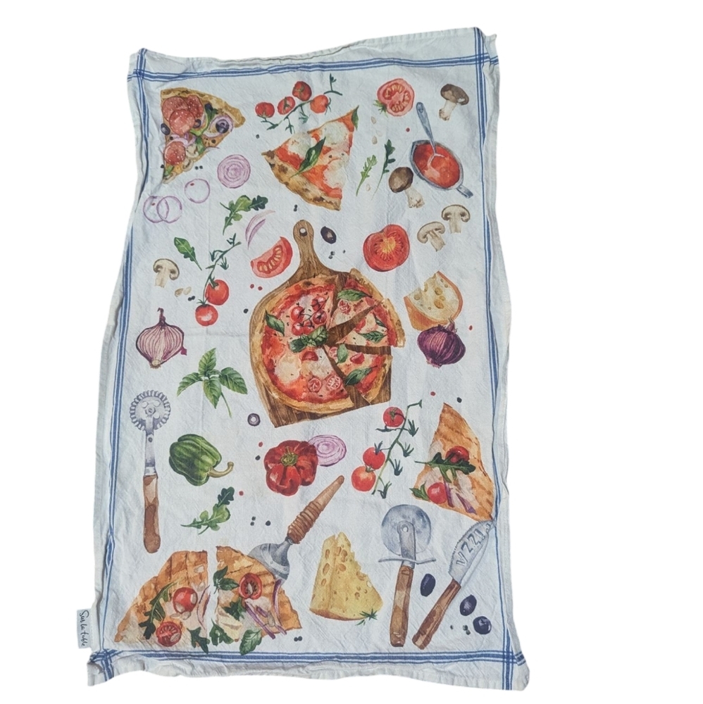 Sur La Table Kitchen Towel Cotton Pizza Veggies Cooking Preppy Cottagecore